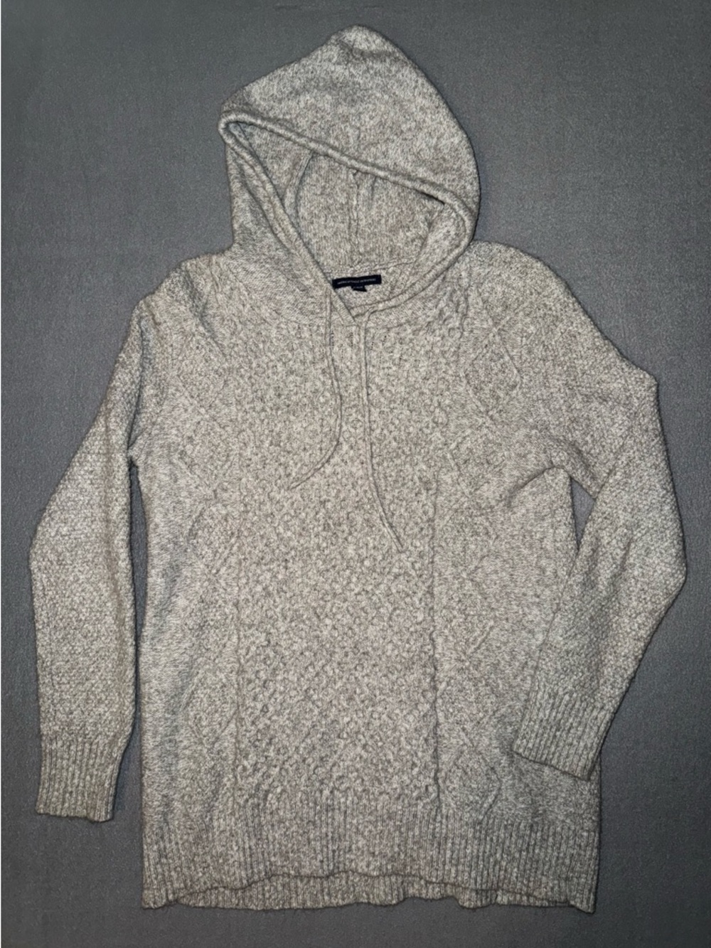 American Eagle Outfitters Heather Gray Cable-Knit Hoodie